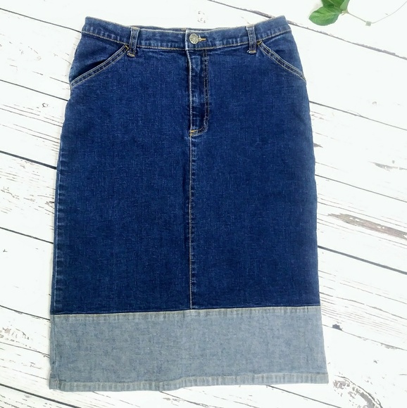 Vintage Two Tone Stretch Denim Pencil Skirt - Picture 1 of 11